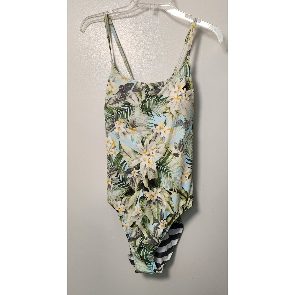 Tommy Bahama NWT Reversible One Piece Swim Bathing Suit‎ 16 Green Floral Stripe